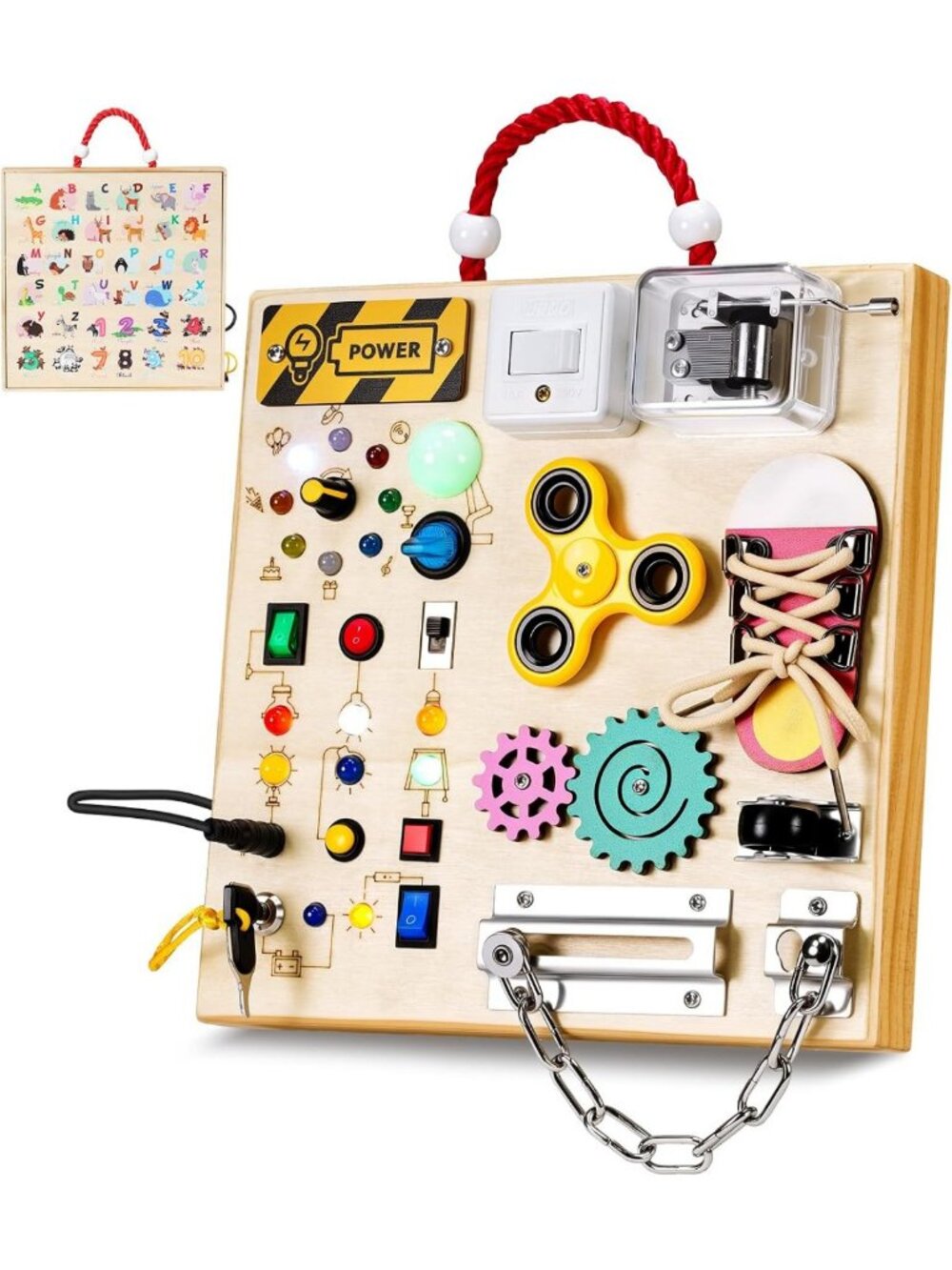 Montessori Busy Board for Toddlers - Sensory Fidget Toy with Lights & Music